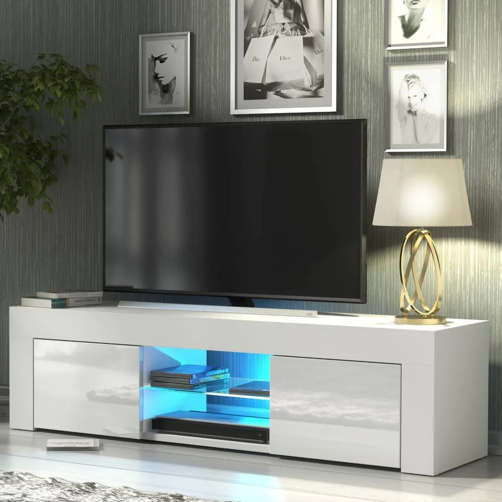 Creative Furniture Loom TV Unit 130cm - White with Gloss Doors & LED Lights 5