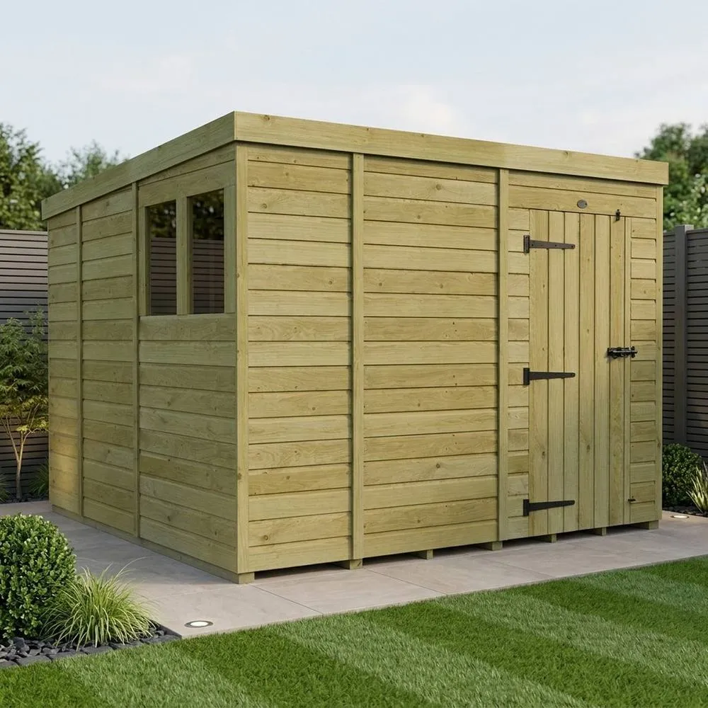 Buttercup Farm 9ft x 9ft Pent Garden Shed Single Door With Windows - Timber in Brown 2