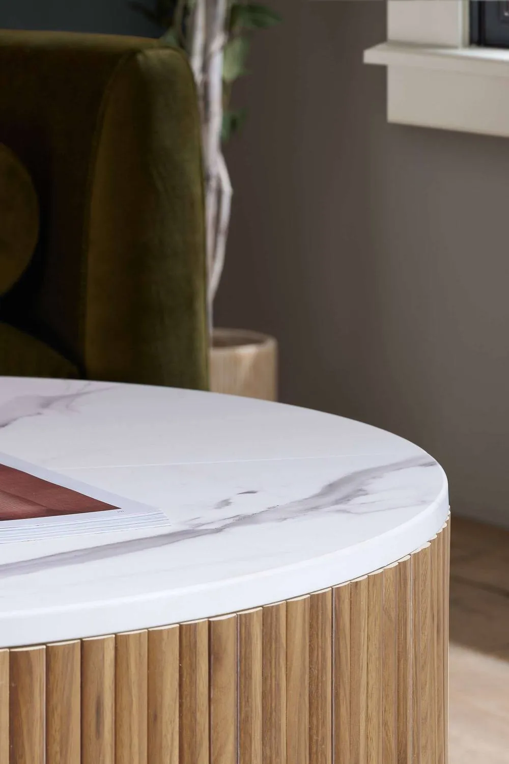 Birlea Kagu Coffee Table Fluted Ribbed Oak & Marble effect in Light Oak 4