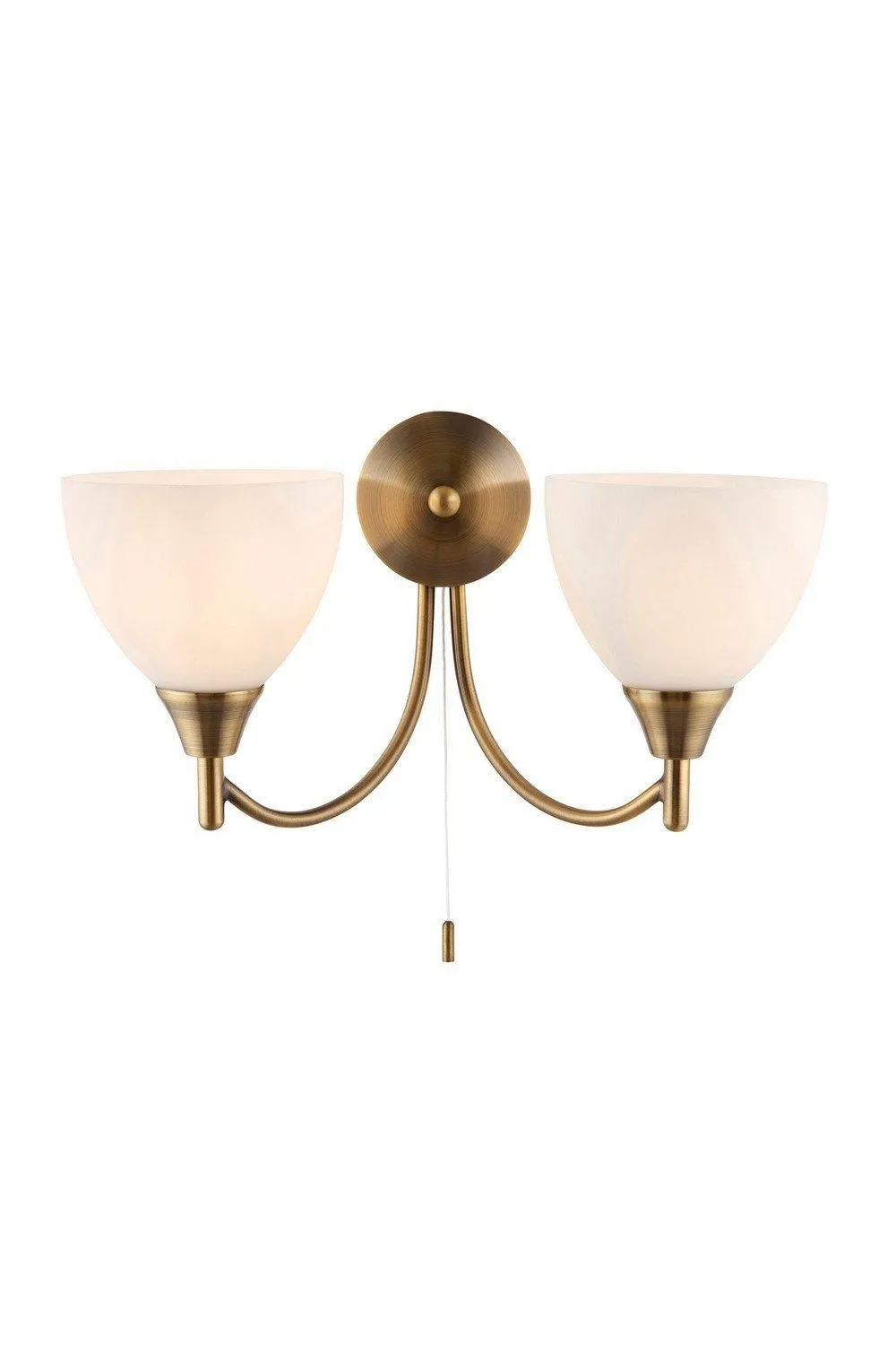 Netlighting Alton 2 Light Indoor Wall Light Antique Brass with Opal Glass E14 in Gold