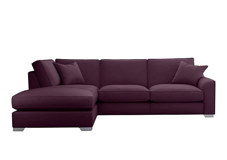 Isobel Fabric Left Hand Facing Corner Fibre Fill Sofa with Chaise End - Frosted Grape with Chrome Feet