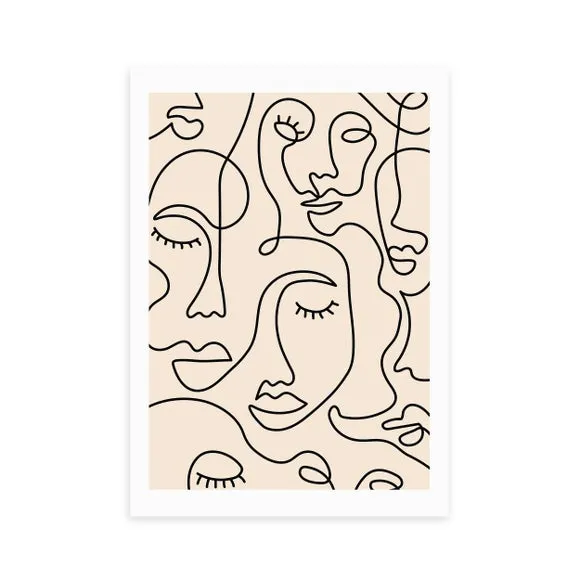 East End Prints Single Line Faces Print 2