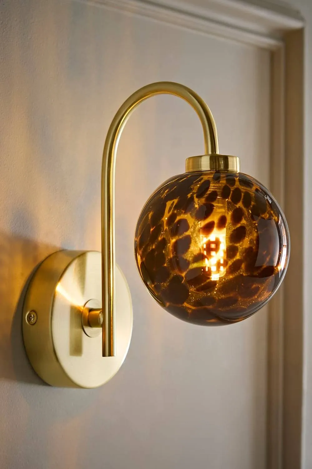 ValueLights Chiara Leopard Print Hand Blown Glass Globe Shade Wall Light with Bulb in Gold 2