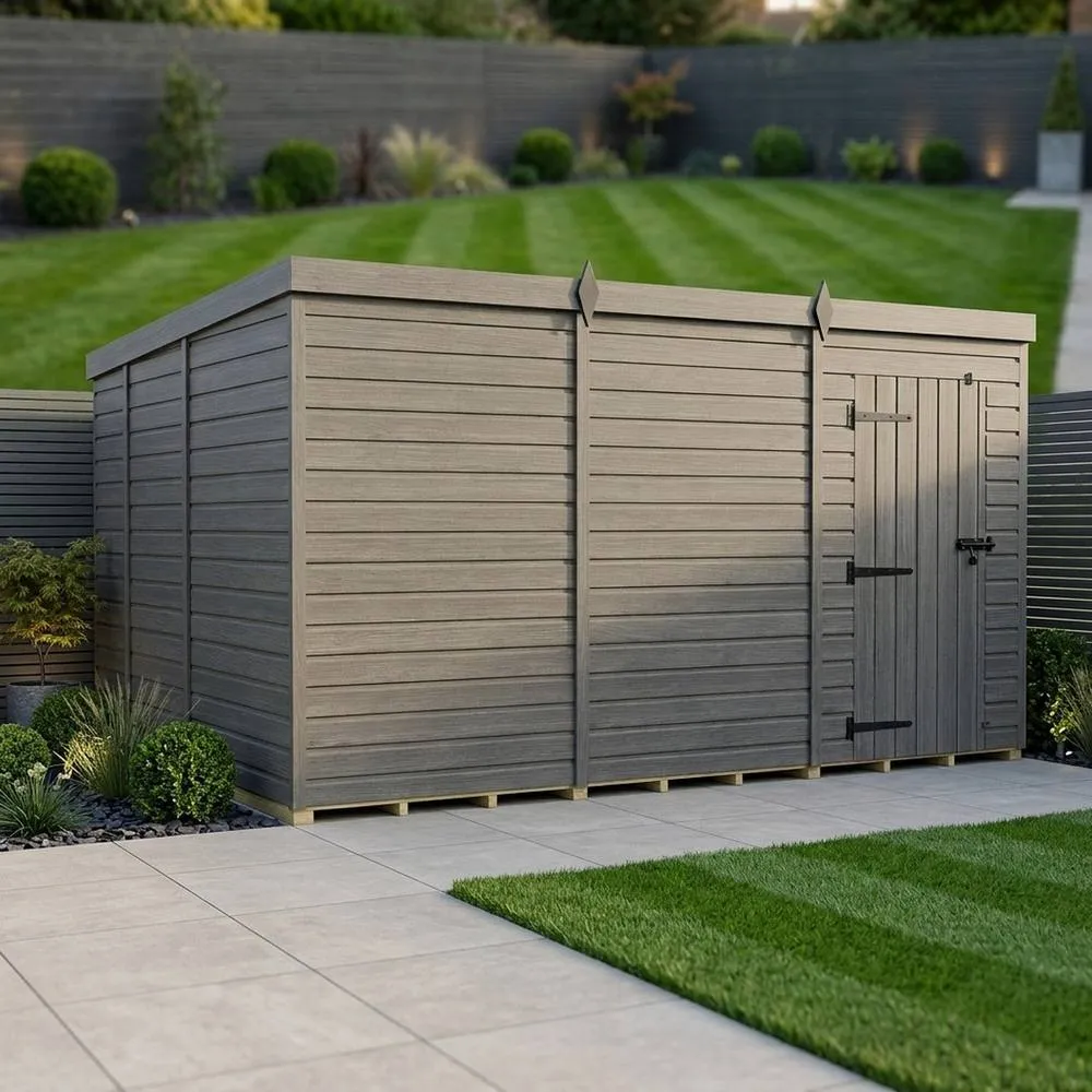 Buttercup Farm 12ft x 9ft Composite Pent Garden Shed Single Door No Windows in Grey 2
