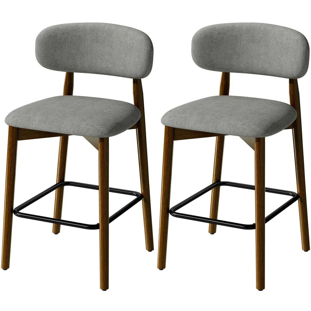 HOMCOM Bar Stools Curved Open Back Set of 2 in Grey