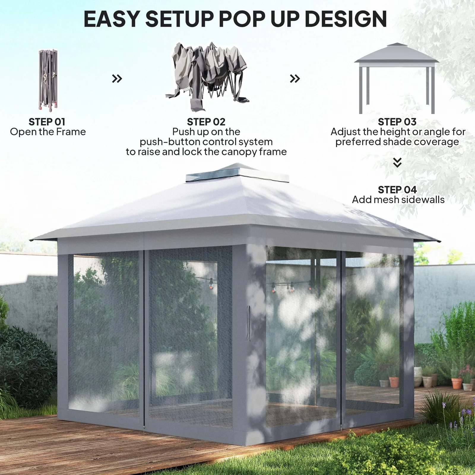 OUTSUNNY Pop Up Gazebo Height Adjustable Canopy Tent w/ Carrying Bag in Grey 5