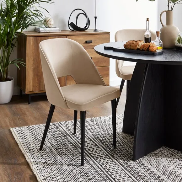 Effy 4 Seater Round Dining Table with 4 Lillia Mink Velvet Dining Chairs 4