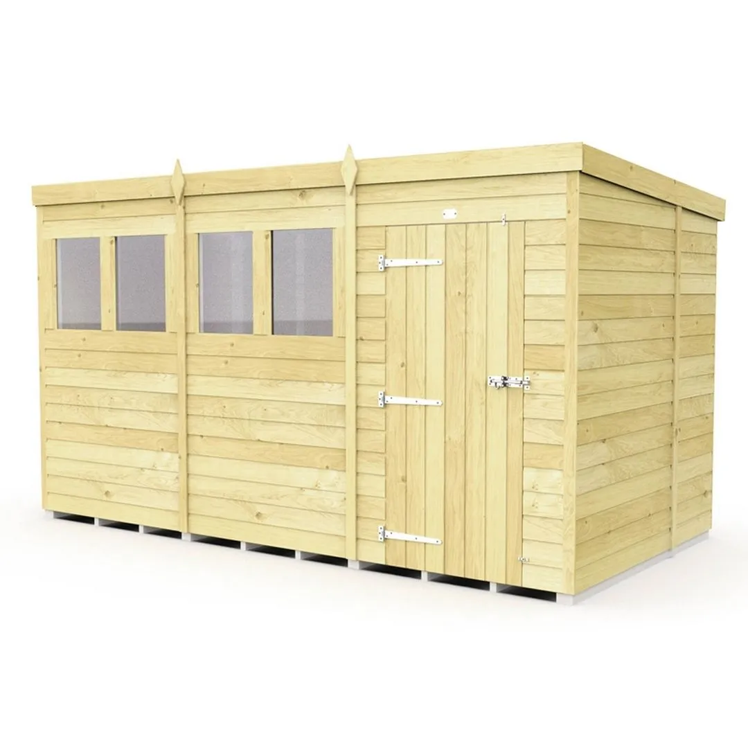 Buttercup Farm 12 x 7 Feet Pent Shed - Single Door W/ Windows - L214 x W358 x H201 cm in Brown