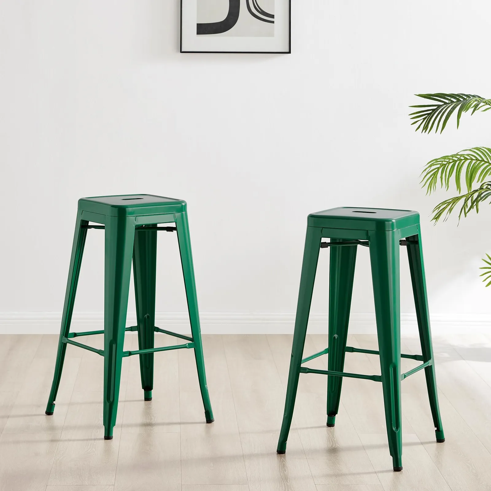 FurnitureboxUK Set of 2 Colton 'Tolix' Style Metal Stackable Retro Industrial Bar Stools in Green 2