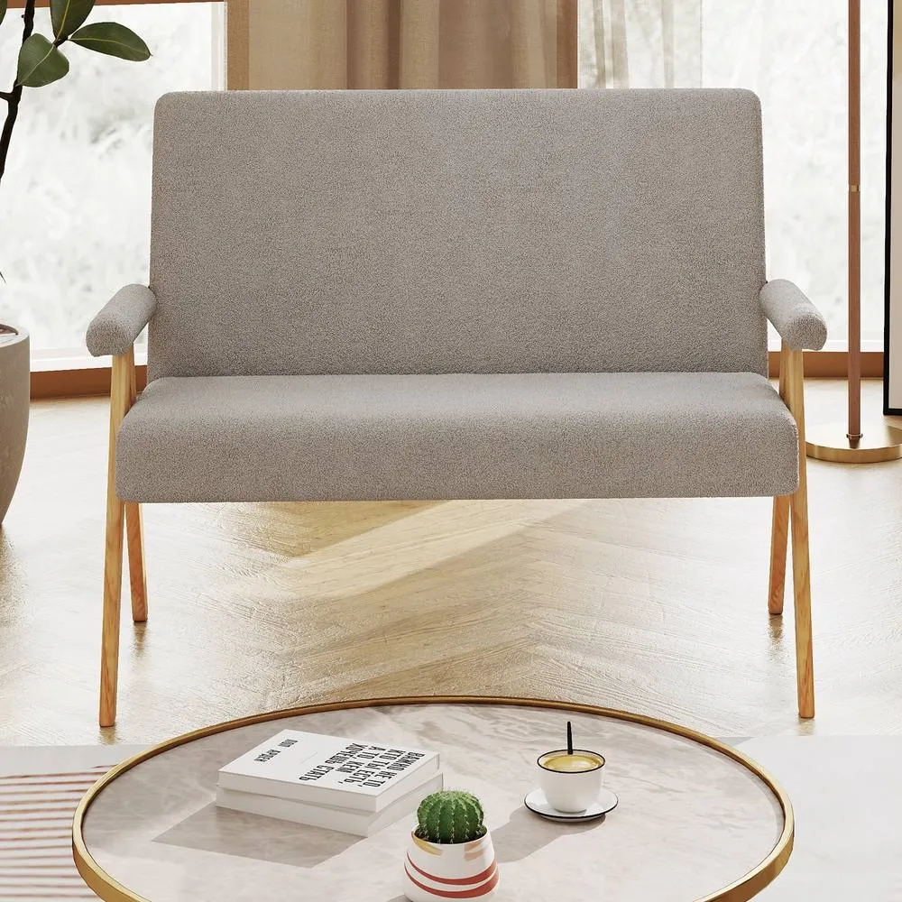 Costway Loveseat Sofa Comfy Upholstered Sherpa Couch with Armrests-Grey in Grey 5