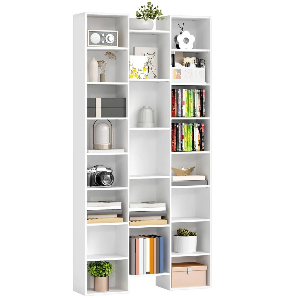 HOMCOM Tall Bookshelf with 21 Compartments & 10 Adjustable Shelves in White 2