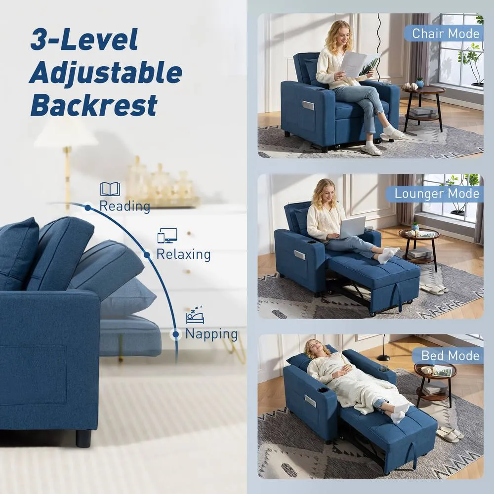 HOMCOM 3-in-1 Sofa Bed, Convertible Sleeper Chair with Adjustable Backrest in Dark Blue 5