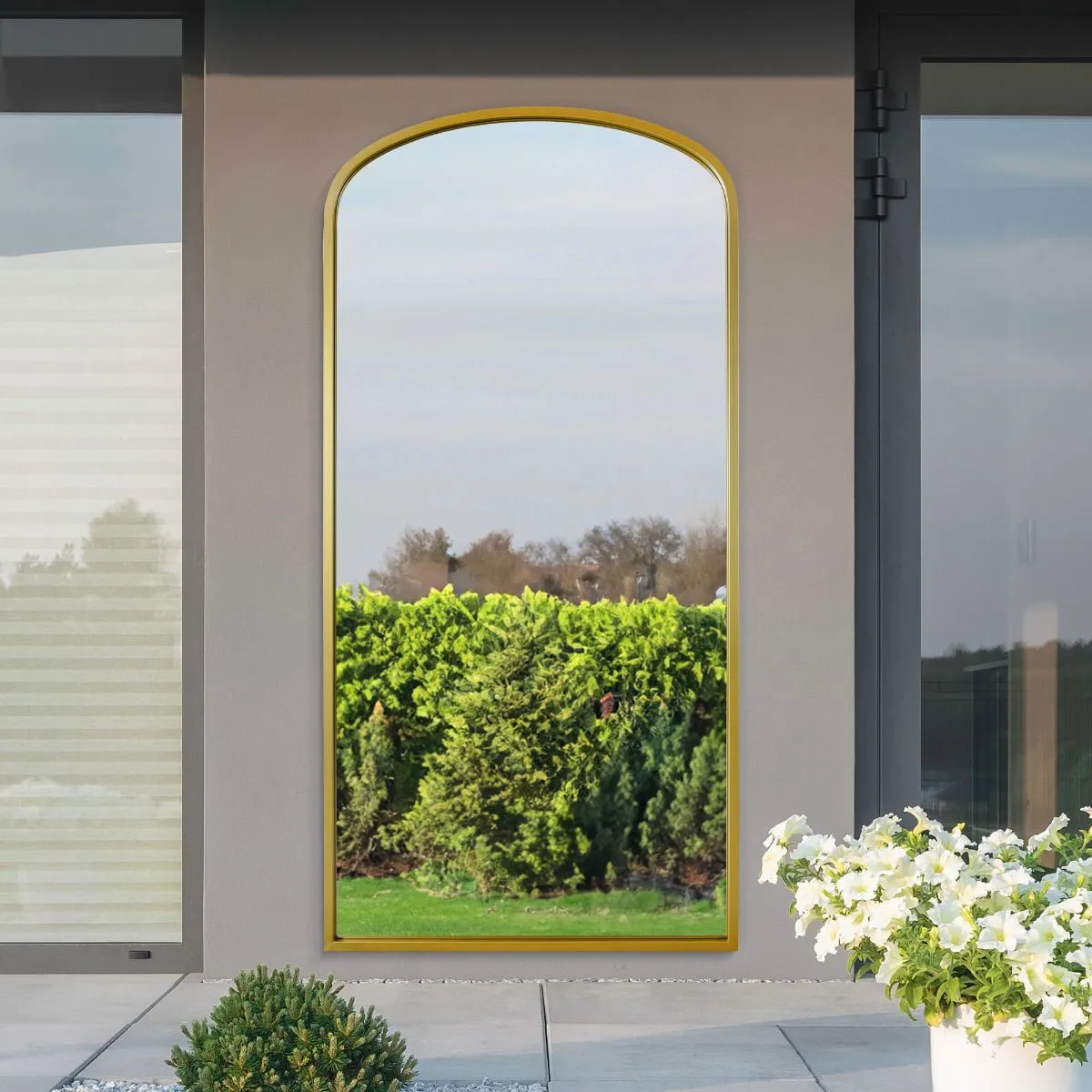 MirrorOutlet Gold Metal Framed Arched Garden Wall Mirror 67"x33" (170x85CM) 6