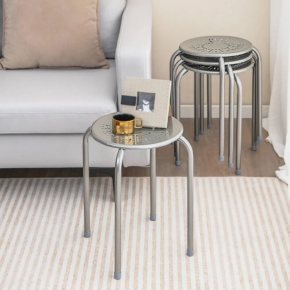 Costway Set of 6 Metal Stacking Stools Round Nesting Bar Stool with X-shape Connection in Grey 4