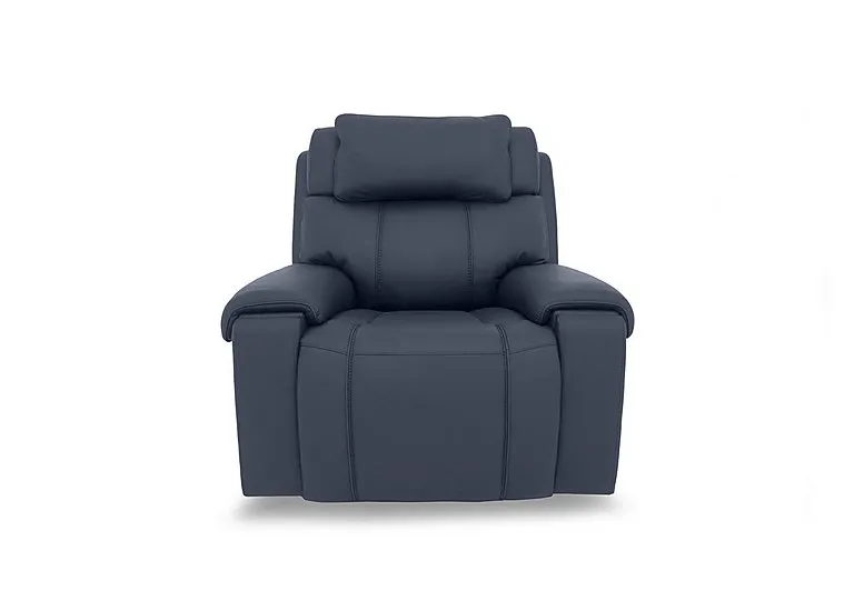 Hollywood NC Leather Power Recliner Chair with Power Headrest and Storage Arms - NC Ocean Blue