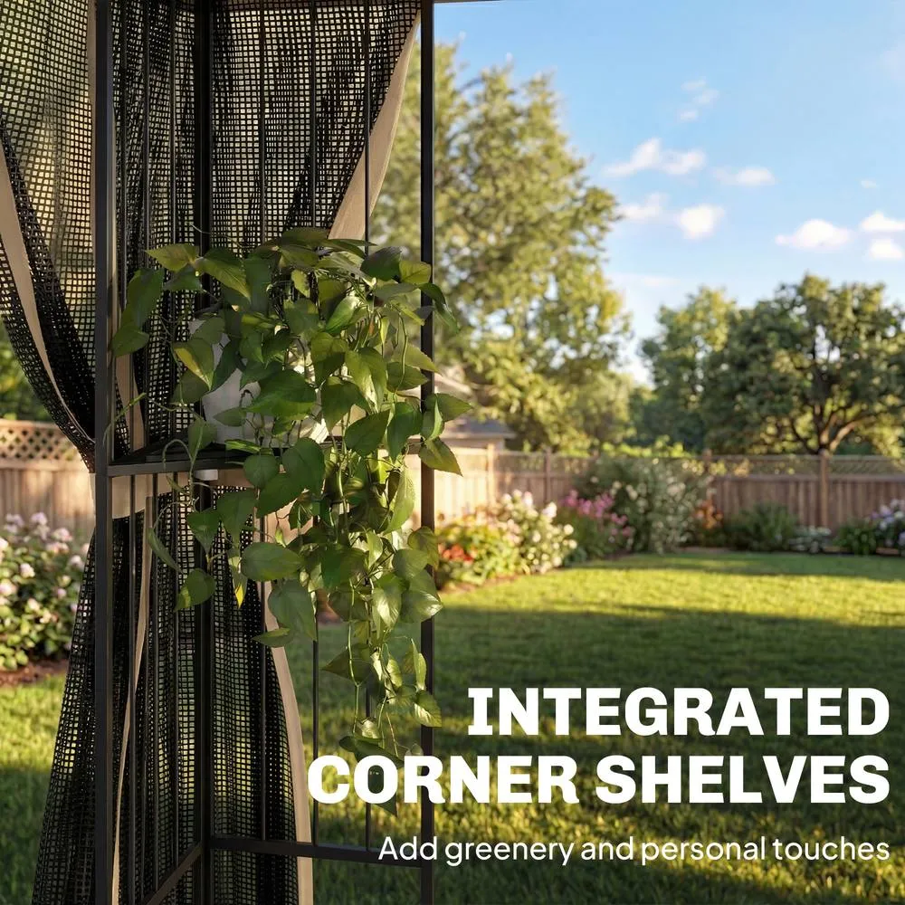 OUTSUNNY 3 x 3 m Garden Gazebo with Shelves, UPF50+ Permanent Gazebo in Beige 5