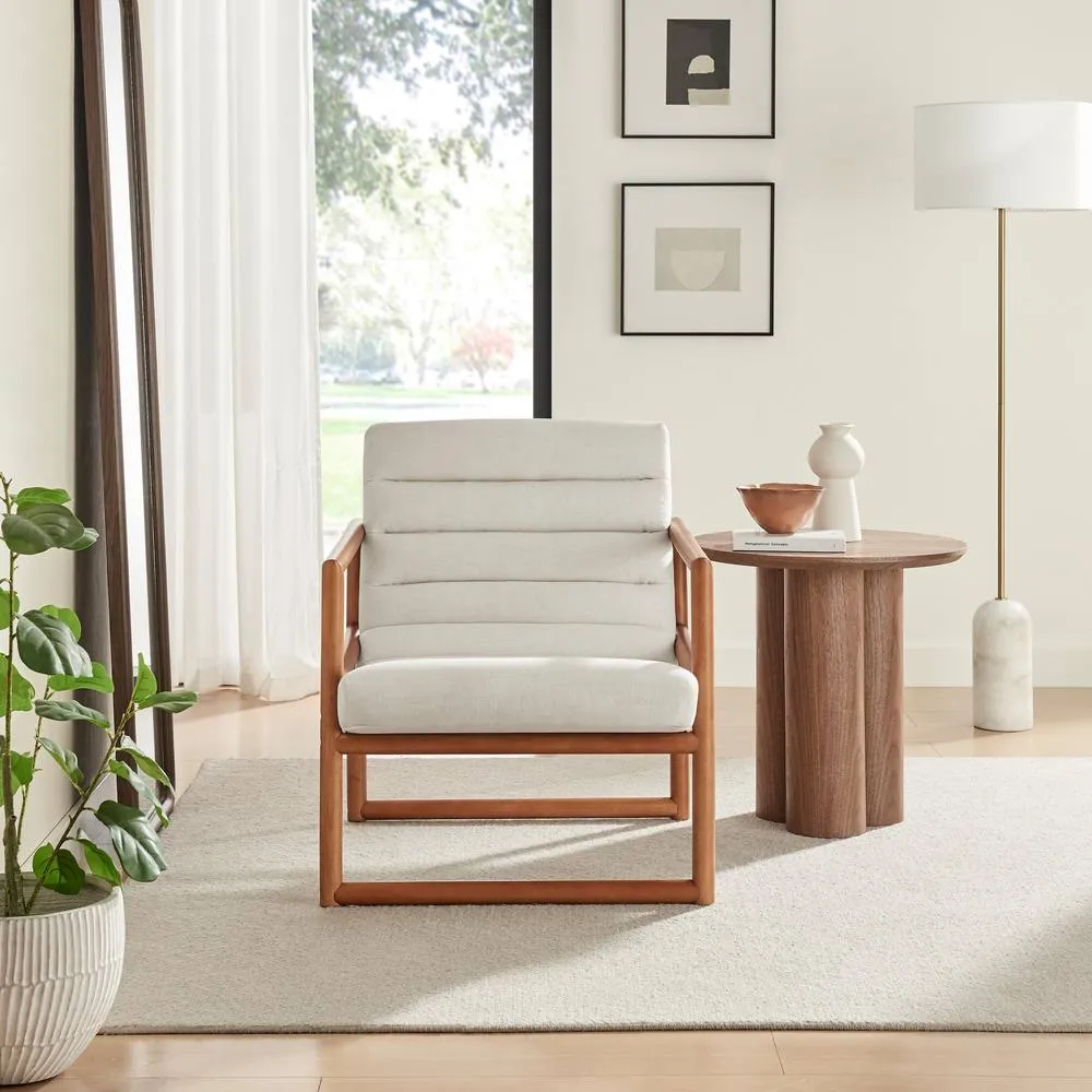 FurnitureboxUK Cassia Beige Fabric Mid Century Modern Accent Chair 3