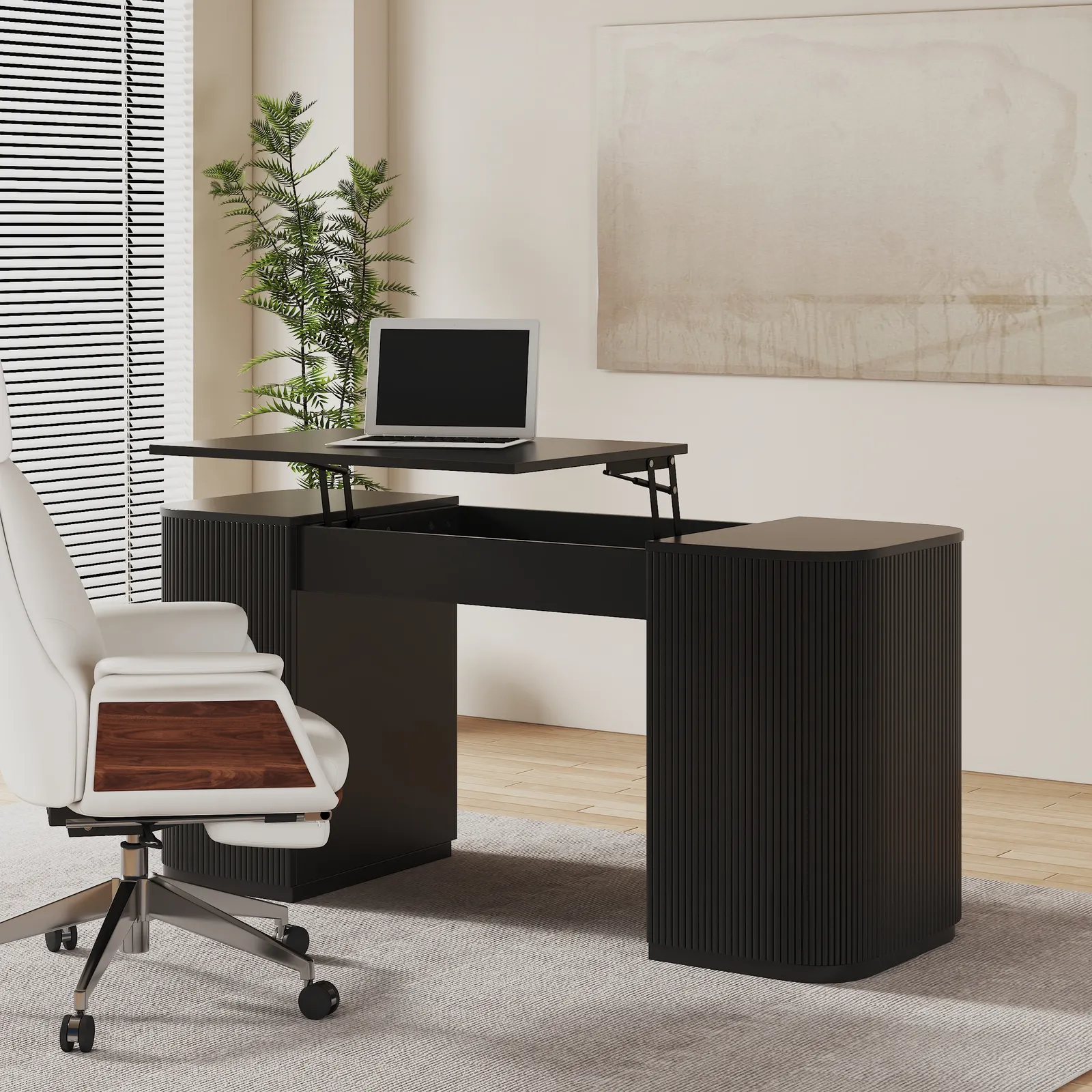 Standing Computer Desk with 2 Doors & Storage Black Manufactured Wood Office Furniture (1500mm )