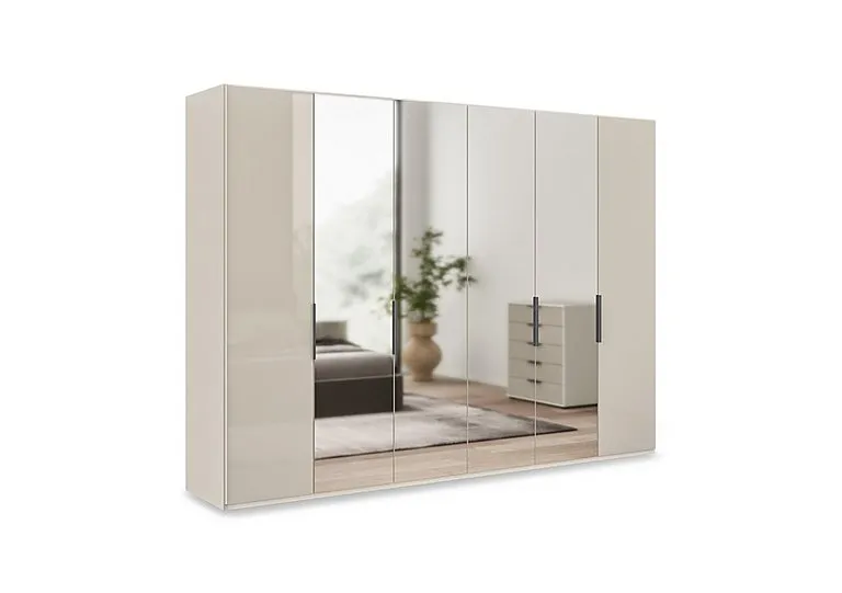 Amara 300cm 6 Door Bifold Wardrobe with 2 Glass Doors and 4 Mirror Doors