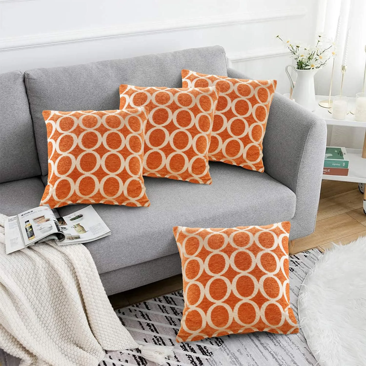 Luxury Living Luxury Chenille Cushion set of 4 in Orange