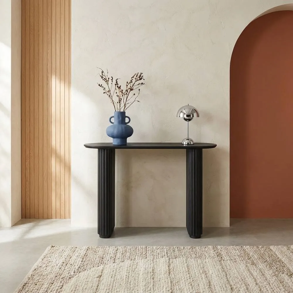 sweeek Oval console rubberwood & oak-effect veneer in Black