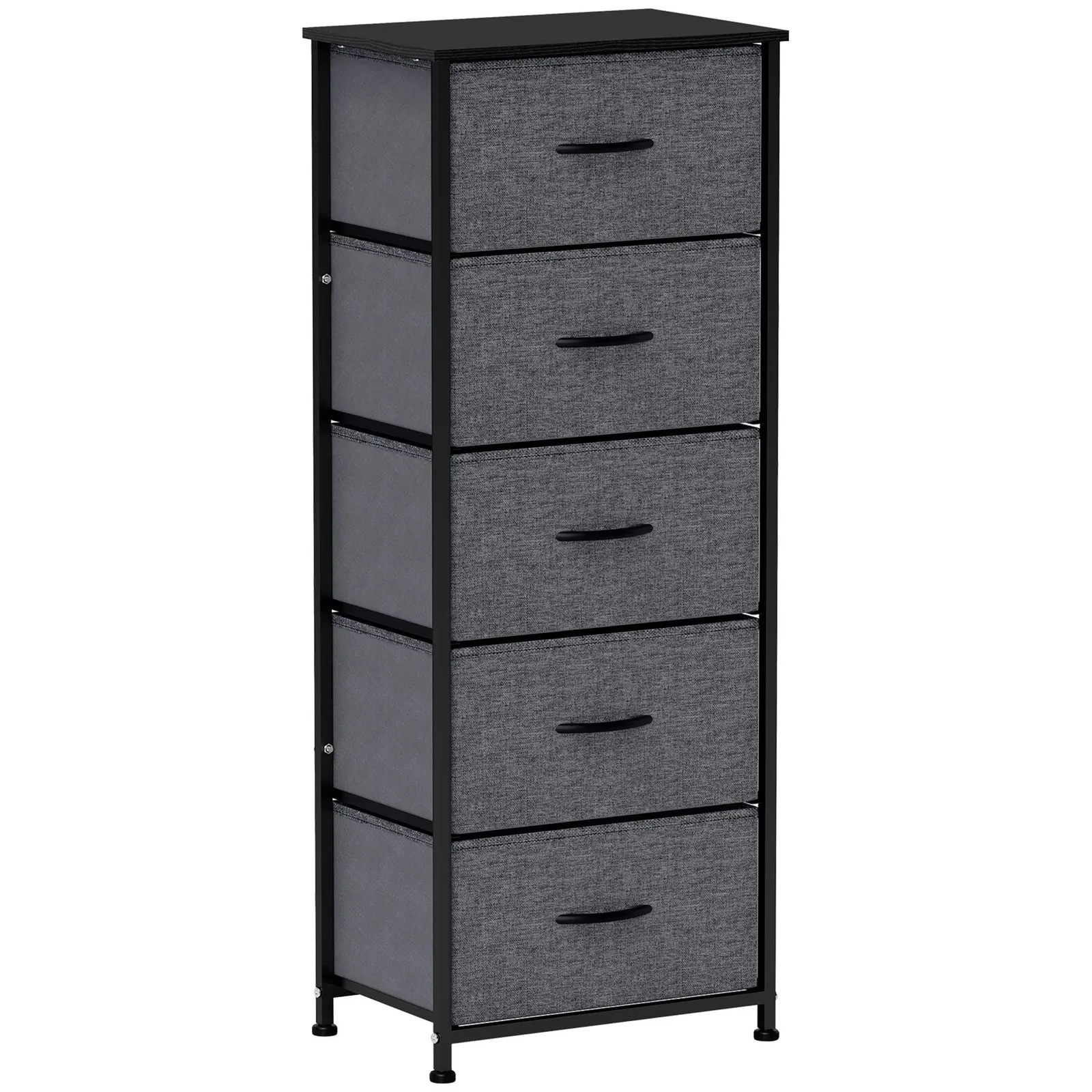 HOMCOM 5 Drawer Fabric Chest of Drawers w/ Wooden Top, Dark Grey 2