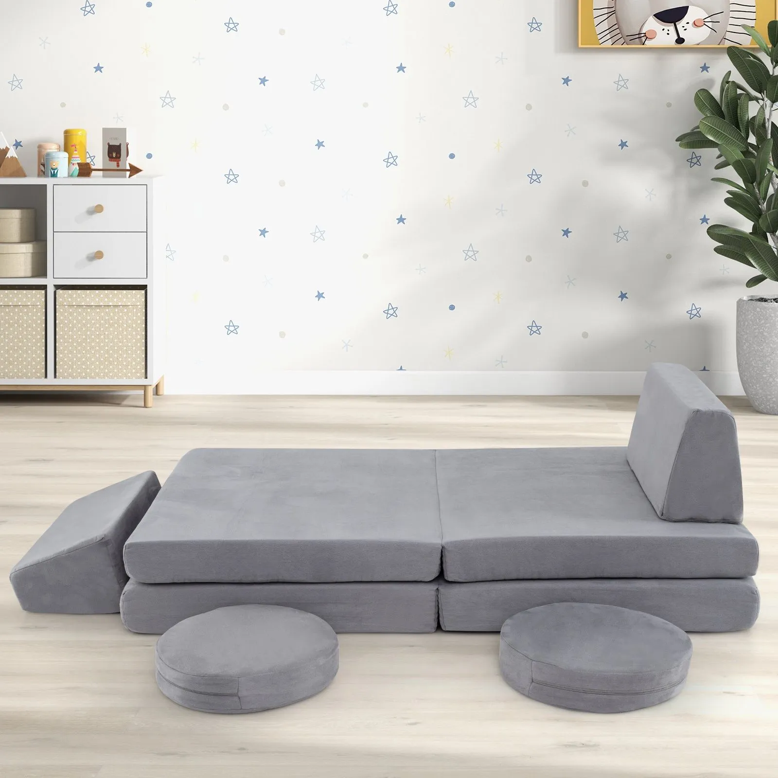 Costway 6 PCS Modular Play Couch Convertible Foam Sofa Set in Grey 3
