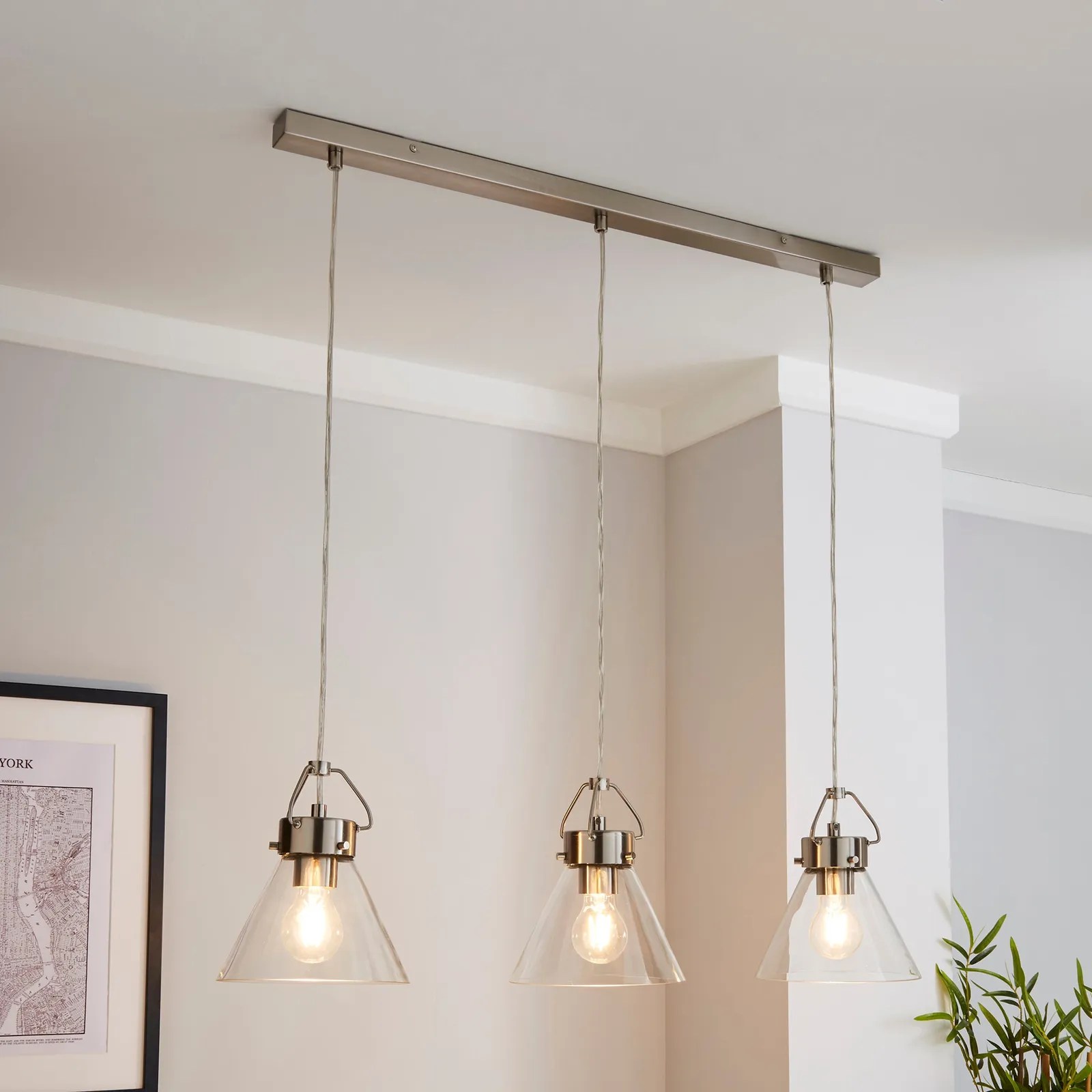 Delavin 3 Light Glass Diner Ceiling Fitting Silver