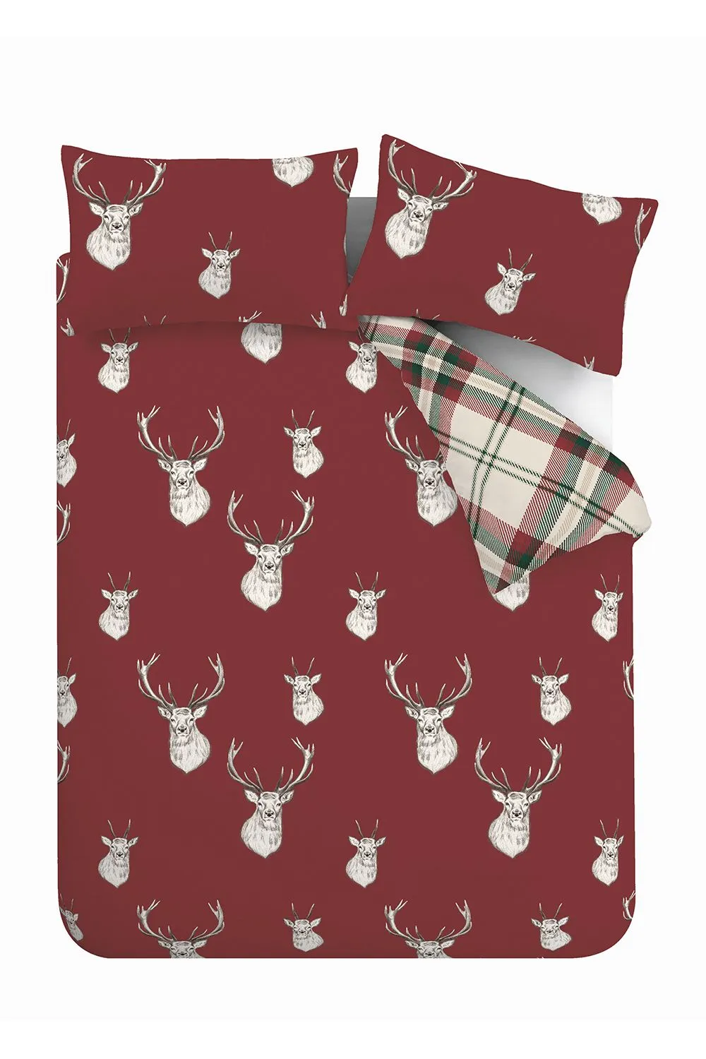 Catherine Lansfield Munro Stag Reversible Duvet Cover & Pillowcase Set in Red 5