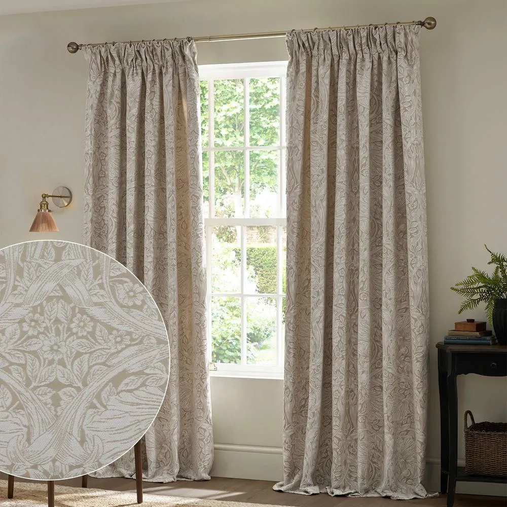 Morris & Co Pimpernel Jacquard Fully Lined Pencil Pleat Curtains in Cream 1