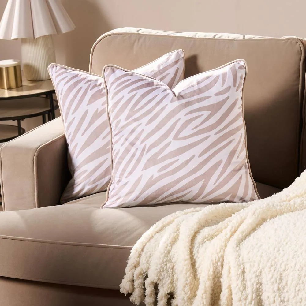 OHS 2 x Zebra Print Matte Velvet Cushion Cover Luxury Modern in Natural