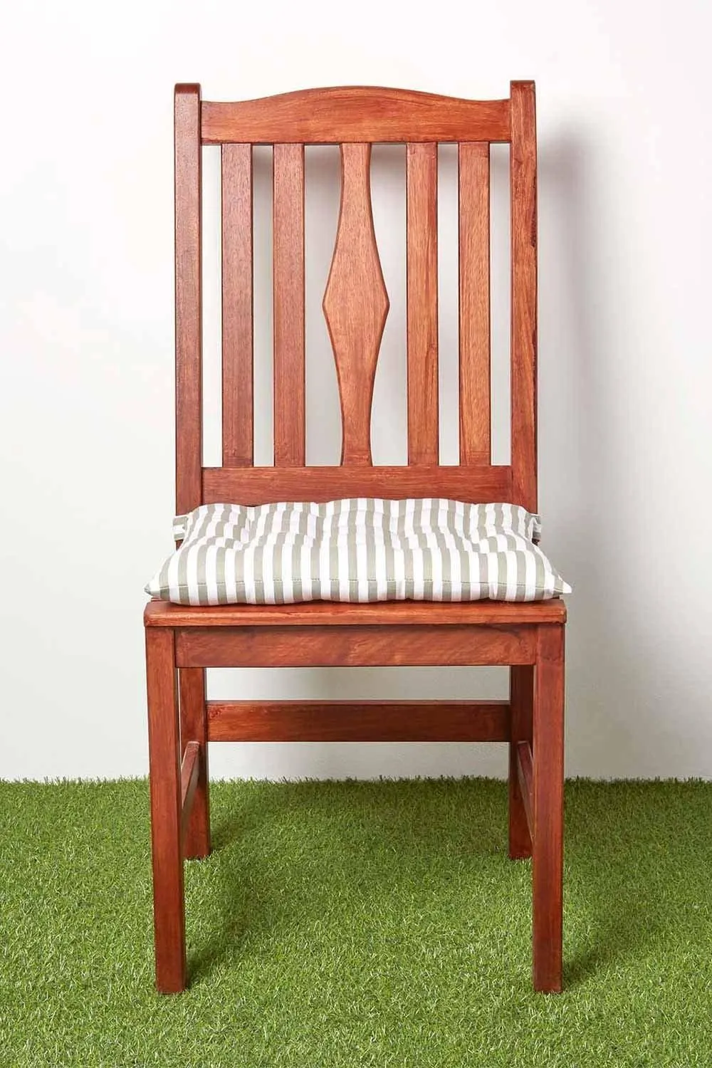 Homescapes Grey Stripe Seat Pad with Button Straps 100% Cotton 6