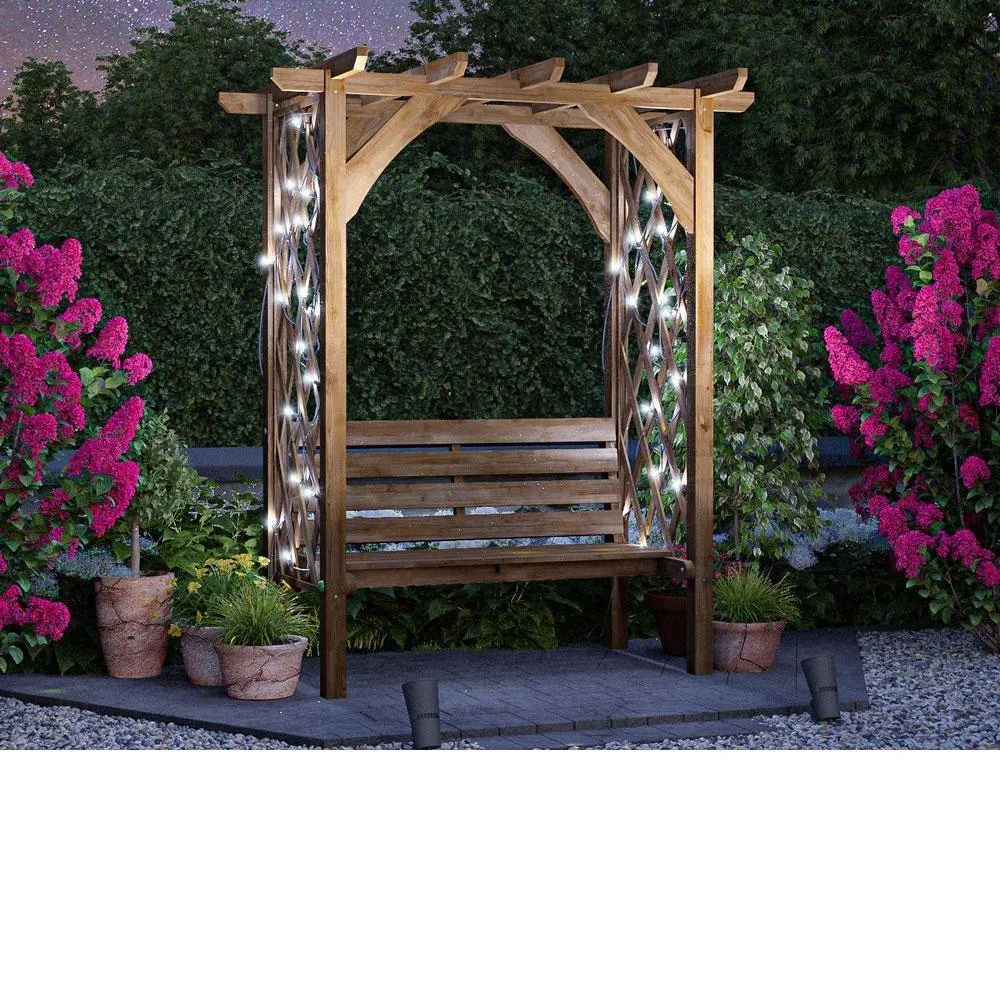 Dunster House Wooden Garden Pergola with Bench Seat Lattice Trellis Kit Jasmine in Brown 2