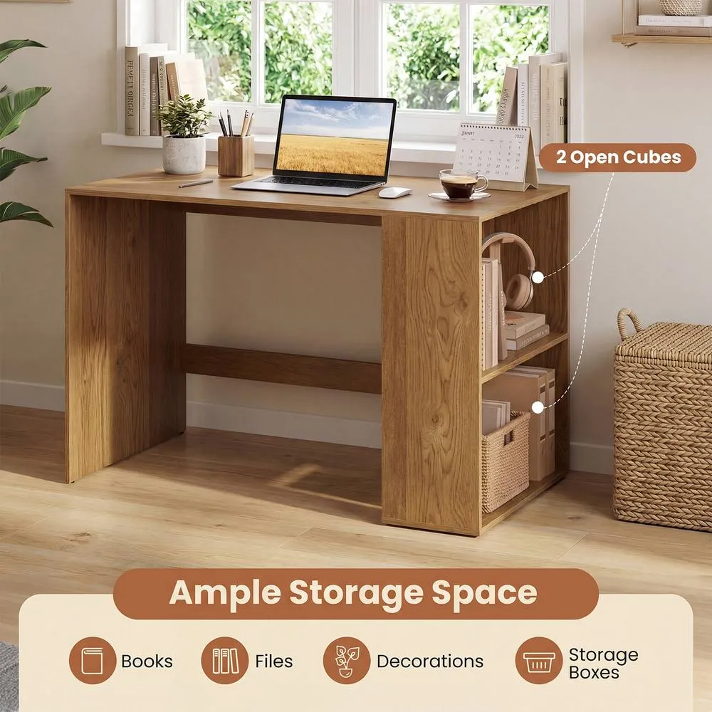 Costway Modern Writing Desk 2 Storage Shelves Workstation in Natural 6