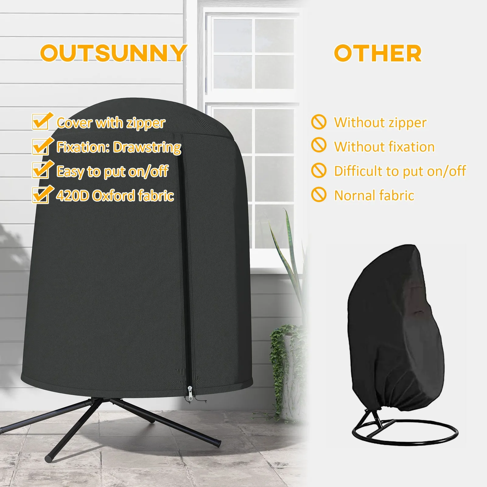 OUTSUNNY Hanging Egg Chair Cover Outdoor Swing Chair Cover Waterproof, Black 6