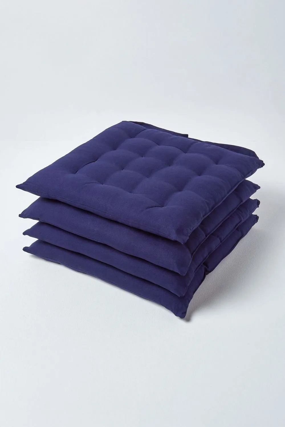 Homescapes 4 Pack Seat Pads Luxury 100% Cotton Indoor Outdoor Garden Cushion, 40cm in Navy 1