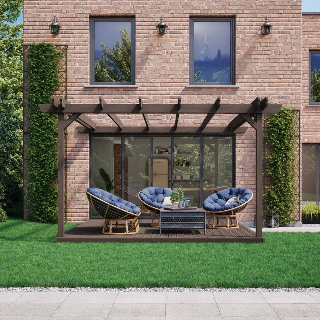 Rutland County Garden Furniture Ltd Wall Mounted Double Garden Pergola & Decking Kit, W480cm, Brown 1