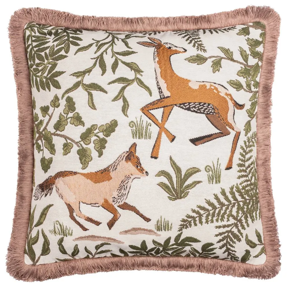 Wylder Fable Fox & Deer Embroidered 100% Cotton Cushion 2