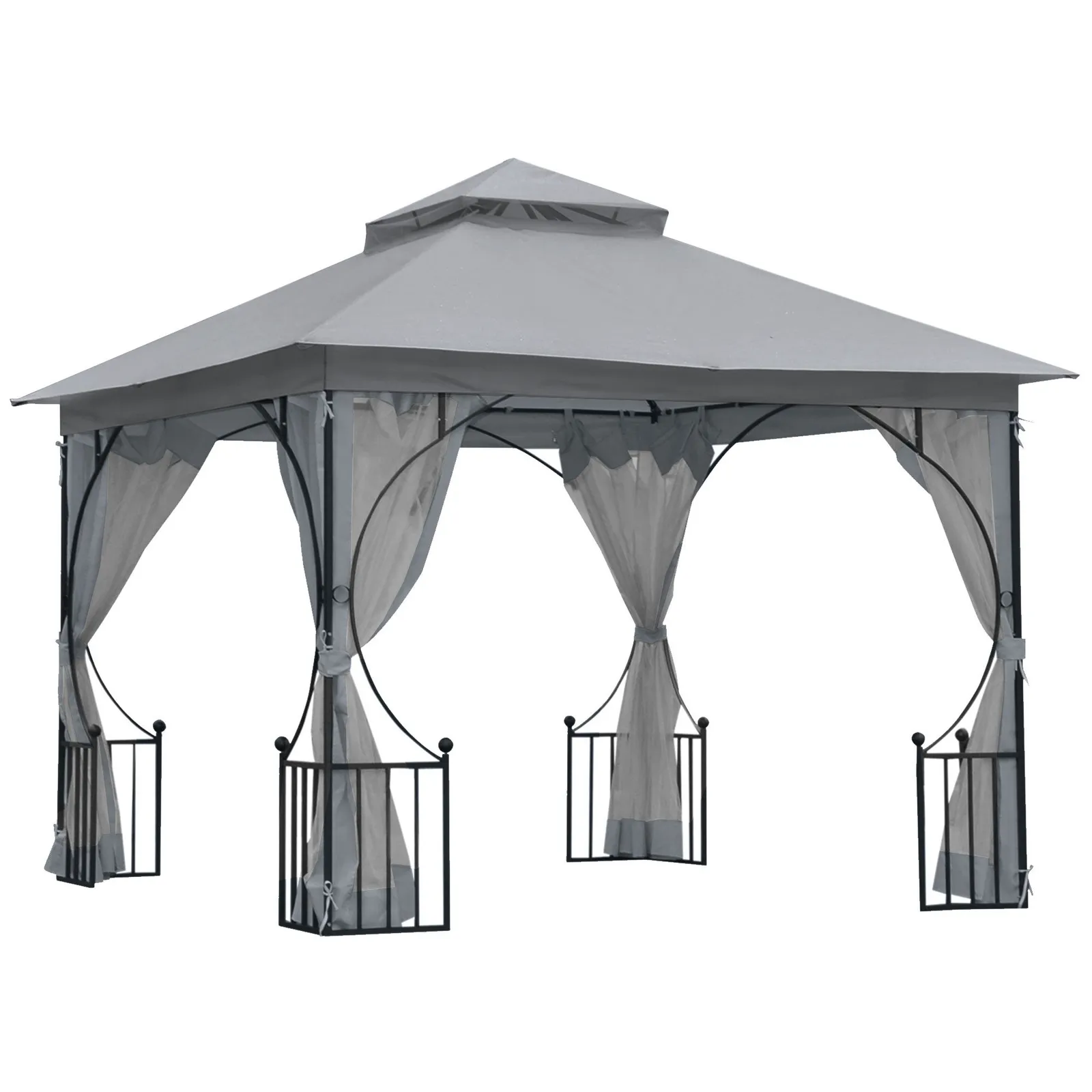 OUTSUNNY Gazebo Party Tent Canopy Sun Shade for Patio Garden 3x3(m) in Light Grey 2