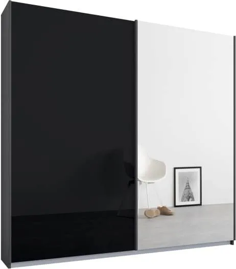 Malix 2 door 181cm Sliding Wardrobe, Graphite Grey frame,Basalt Grey Glass & Mirror doors , Classic Interior
