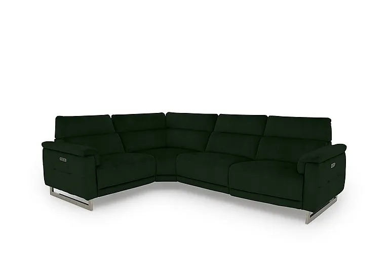 Moet Fabric Power Recliner Left Hand Facing Corner Sofa with Telescopic Headrests - Bottle Green