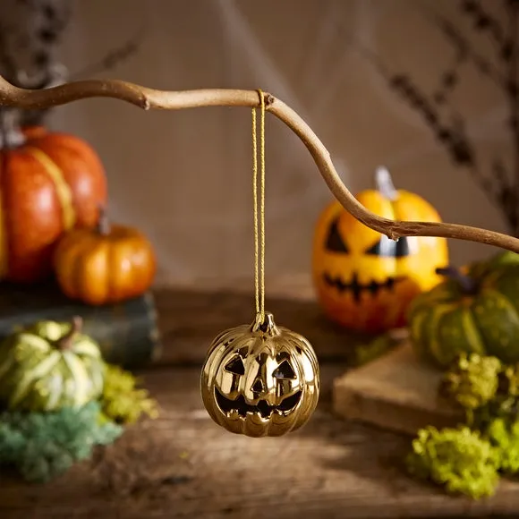 Gold Pumpkin Single Ceramic Hanging Decoration