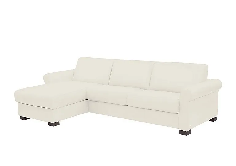 3 Seater Leather Sofa Bed and Storage Left Hand Facing Chaise with Scroll Arms - Torello Bianco Puro - Sofas and Armchairs - In Time for Christmas