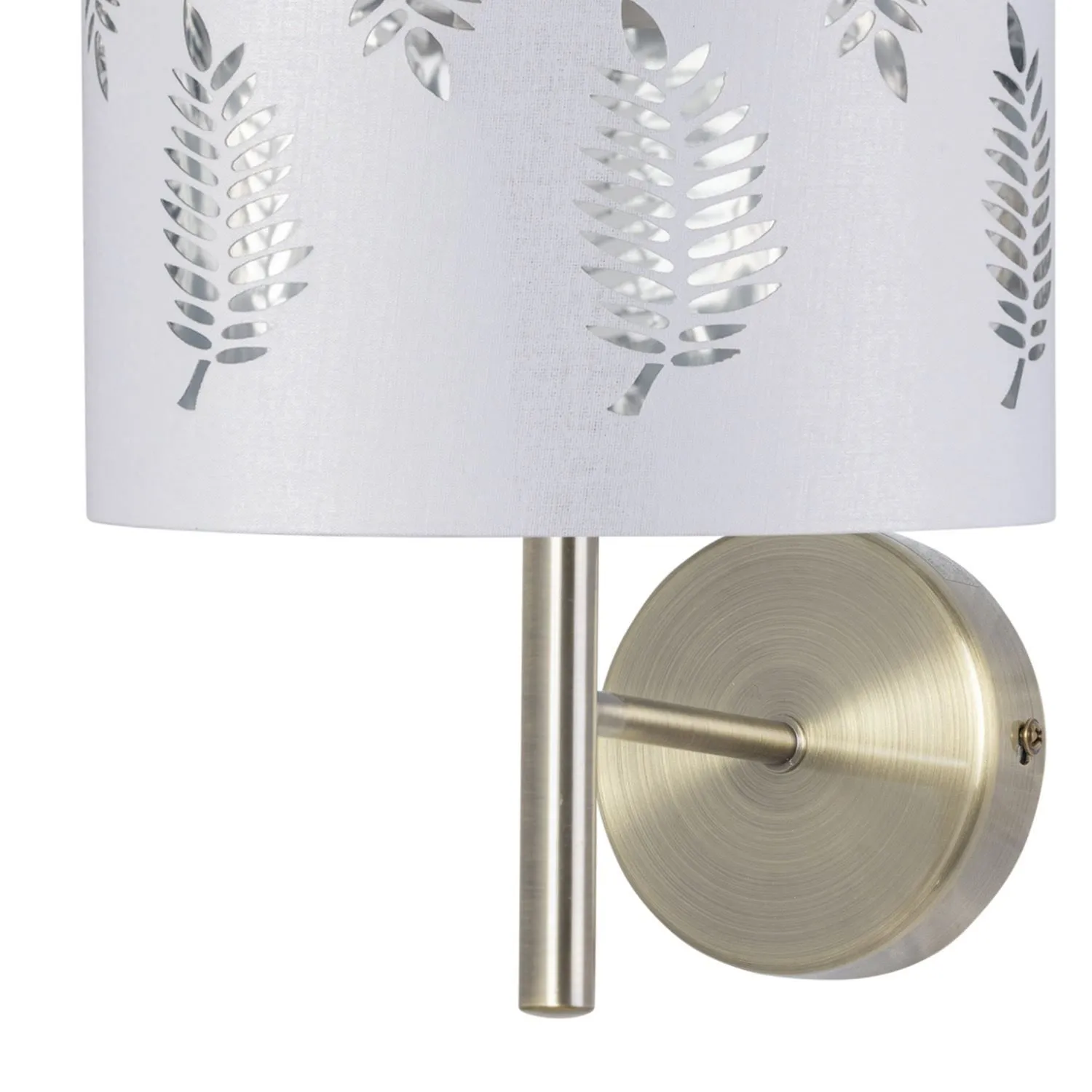 First Choice Lighting Set of 2 Brea - Antique Brass Wall Lights with White Fern Shades in Gold 3