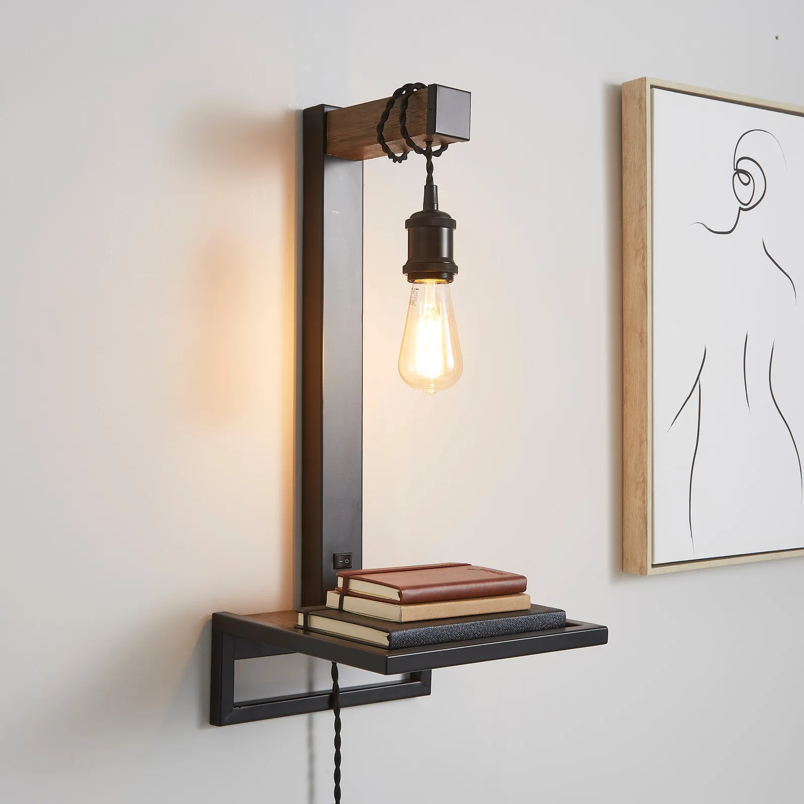 Fulton Plug In Wall Light with Shelf