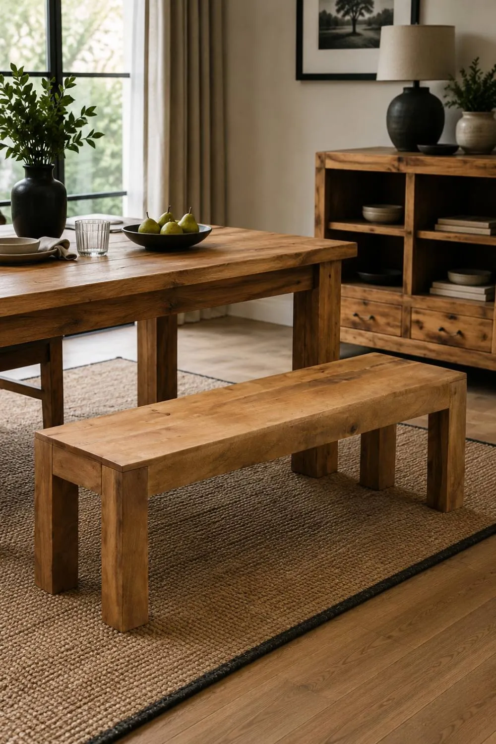 IH Design Southborough Light Mango Wooden Dining Bench in Light Brown