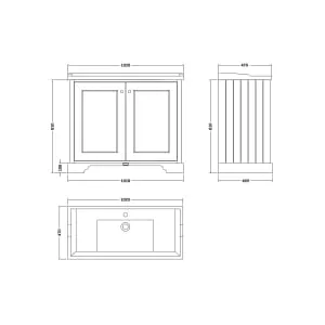 Bayswater Victrion Matt Black Traditional Freestanding Vanity Unit & White Recessed Basin - 1000mm 2
