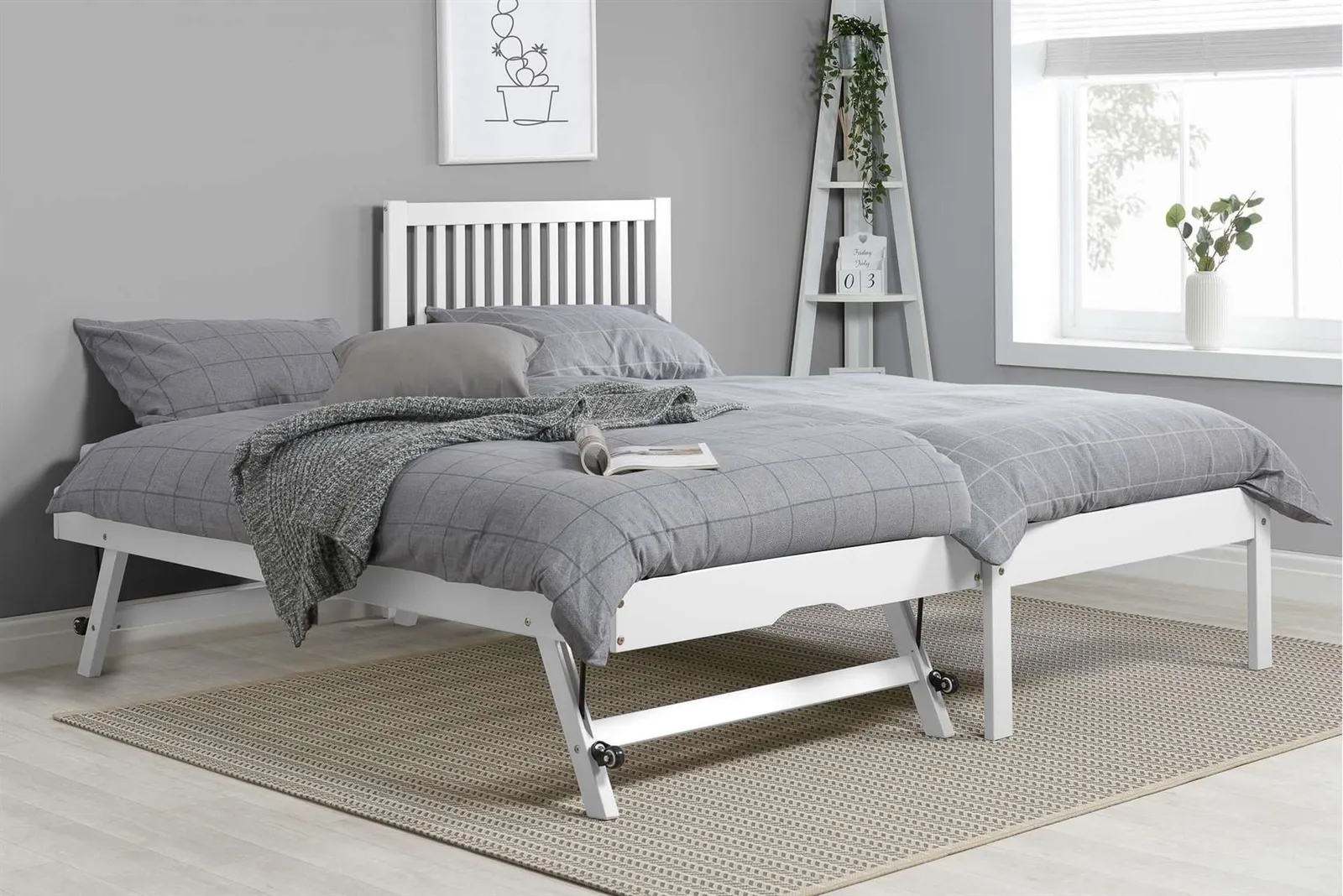 Birlea White Wood Guest Bed 2 mattresses Buxton Trundle Frame Hideaway Stop Over
