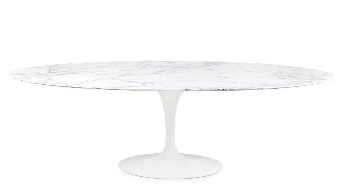 Knoll Saarinen Tulip Oval Dining Table Arabescato Coated Marble