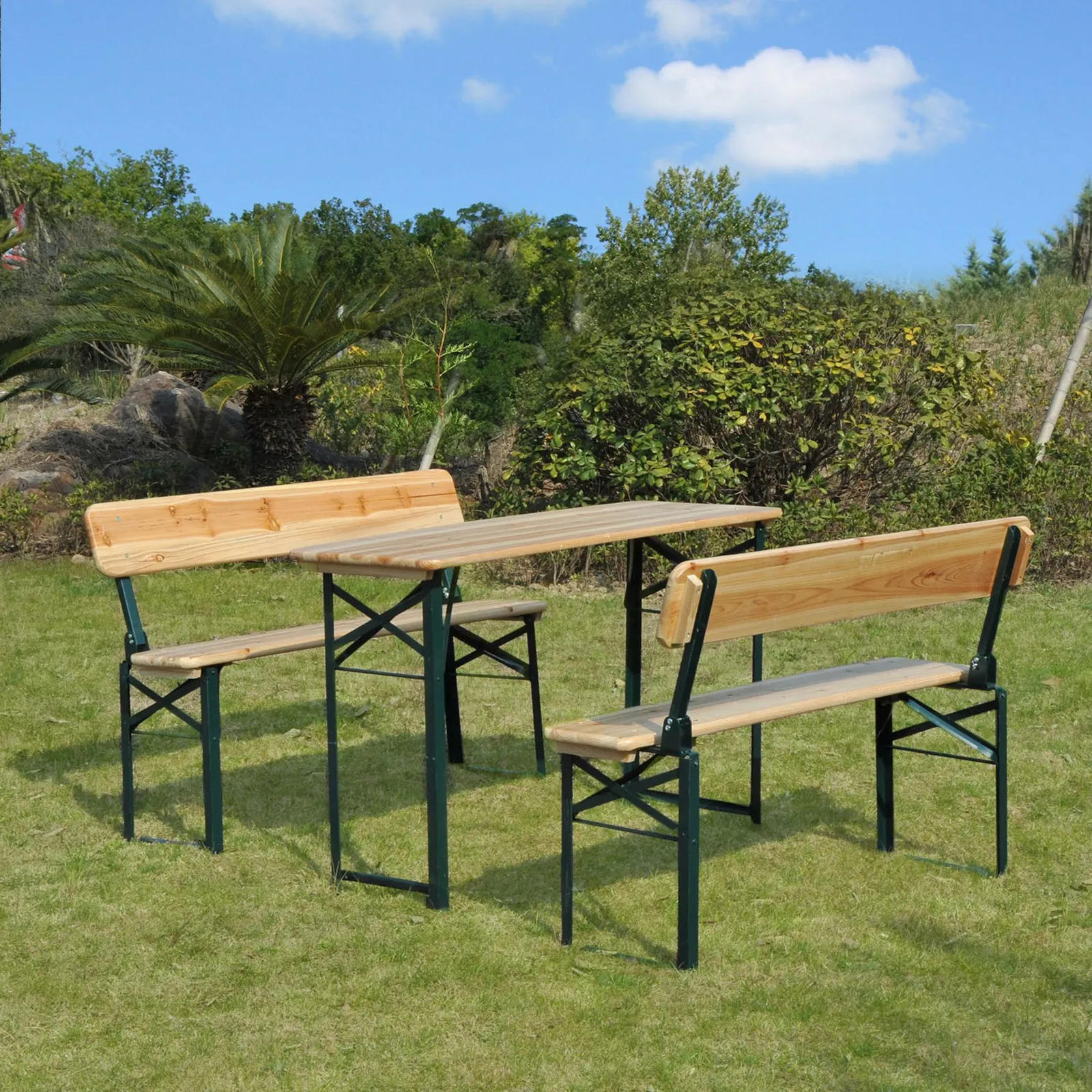 OUTSUNNY 3PC Wooden Garden Picnic Set Patio Dining Beer Table Bench Chair Party in Natural